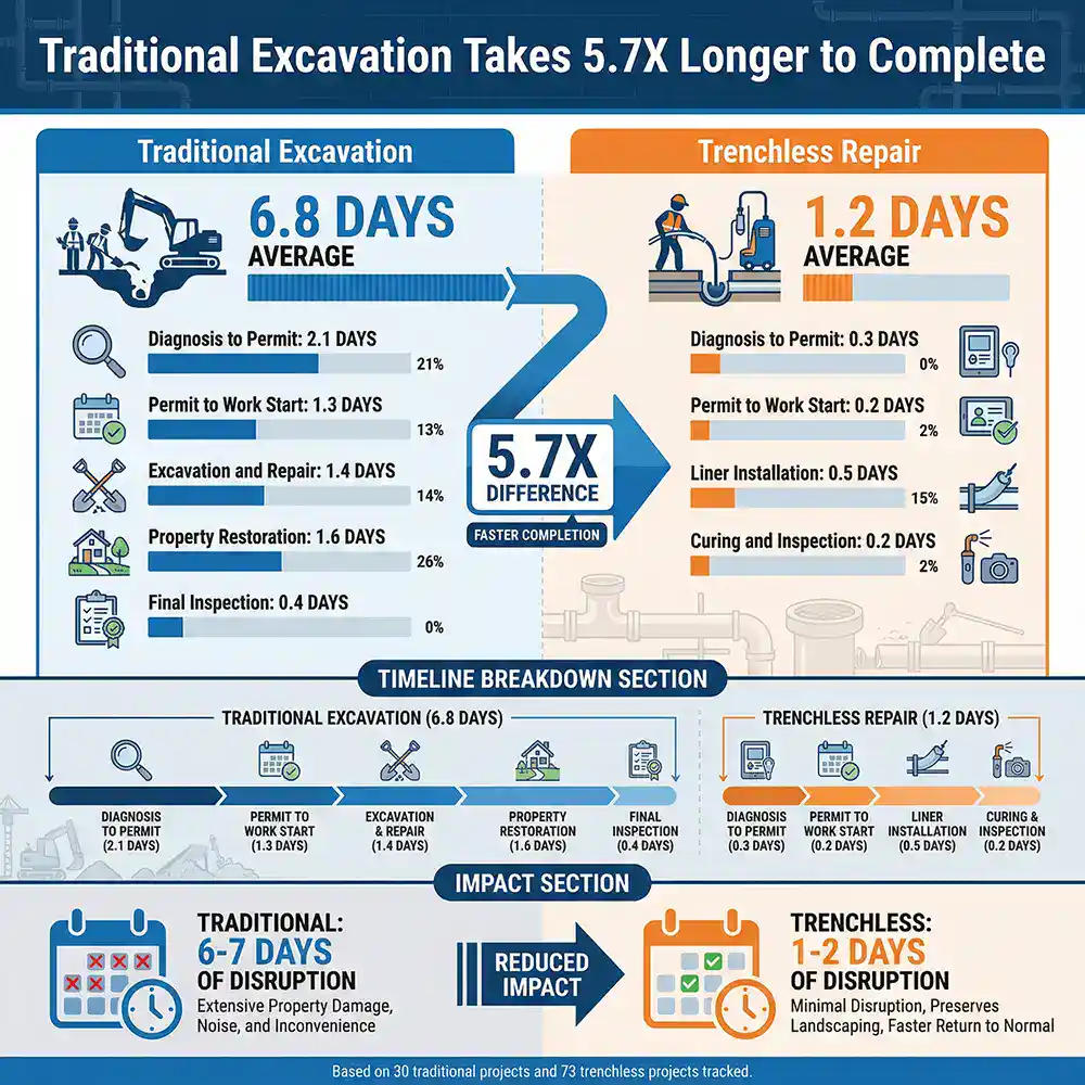 Prodigy Sewer and Drain shows trenchless repairs are quicker and less disruptive than traditional digging methods.