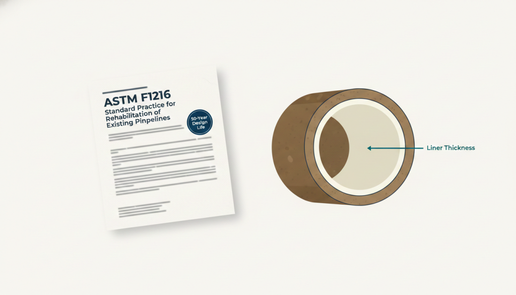 Prodigy Sewer and Drain follows ASTM F1216 standards for pipe liners, showing proper liner thickness and installation quality.
