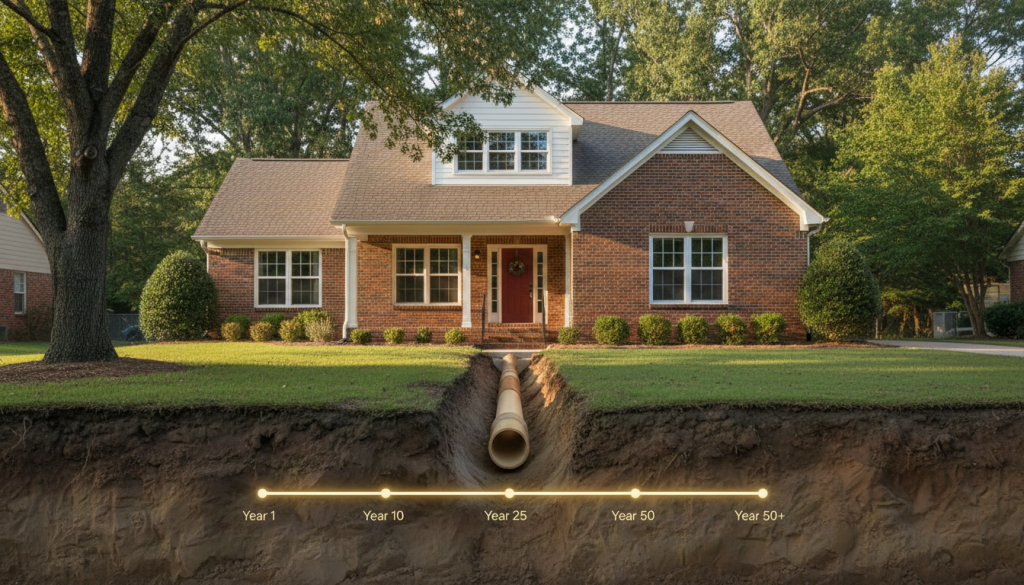 Prodigy Sewer and Drain shows how pipes under your house age over 50+ years, helping you understand when repairs are needed.