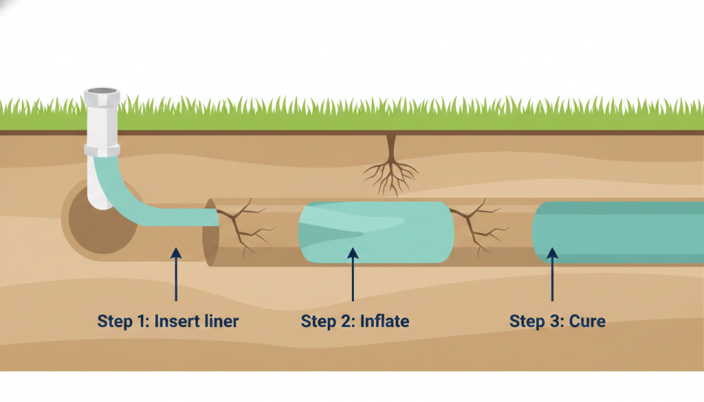 Prodigy Sewer and Drain’s process fixes pipes by lining, inflating, and curing them to make strong, lasting repairs.