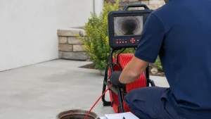 A Prodigy Sewer and Drain worker checks pipe conditions using an inspection camera to help solve plumbing issues.