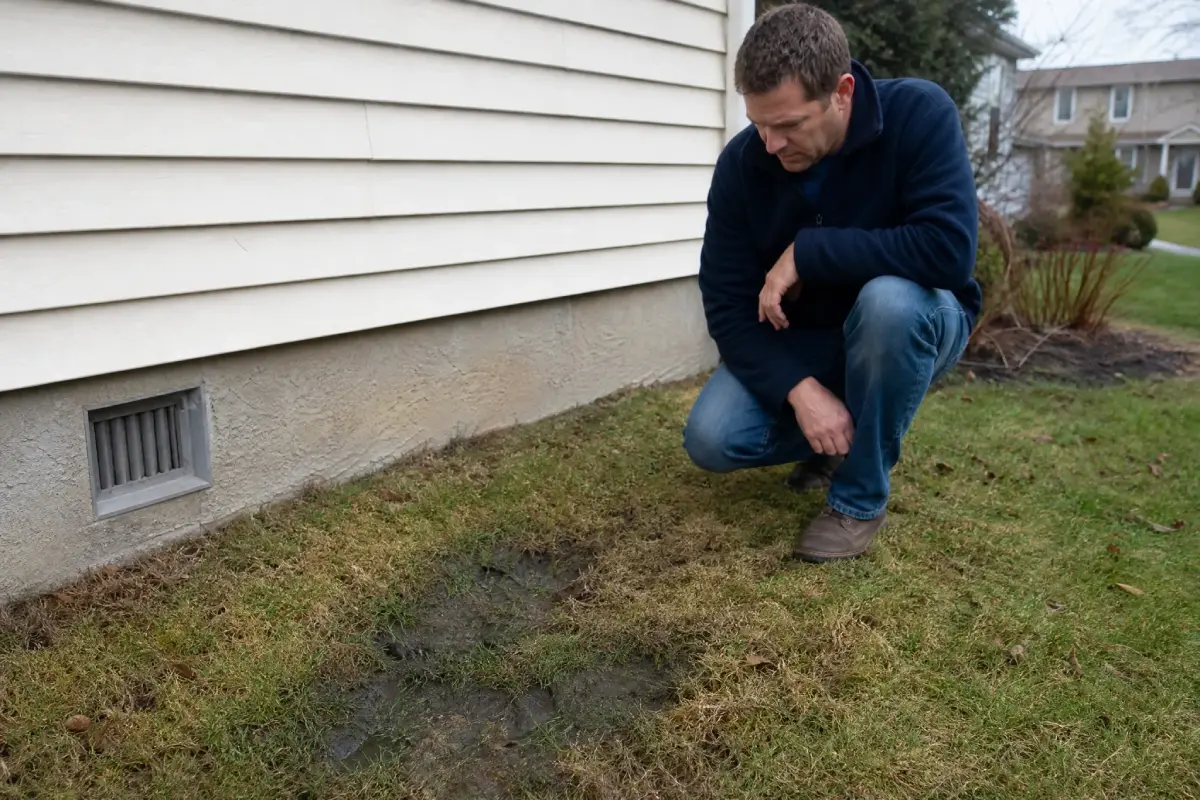A homeowner finds a wet spot in his yard and considers calling Prodigy Sewer and Drain to check for leaks.